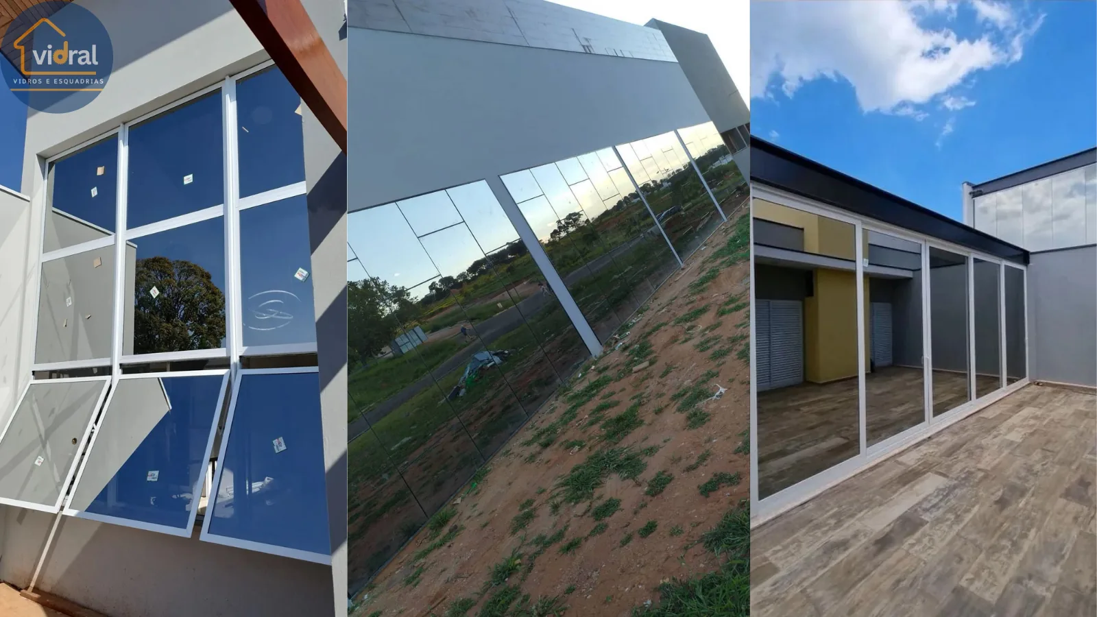 Fachada de edif&iacute;cio com estrutura e pain&eacute;is de vidro
